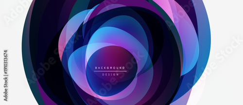 Abstract layers create dynamic visual effect. Purple, blue hues dominate composition. Modern design element for backgrounds.