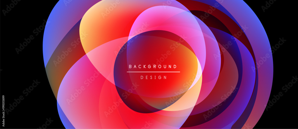 Fototapeta premium Abstract colorful circles overlap, creating dynamic visual effect. Text reads background design within central area. Bright gradients dominate composition.
