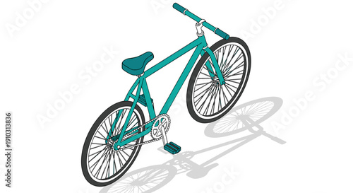 Teal Bicycle with Black Wheels Isolated.