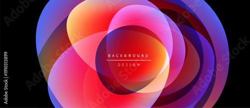 Abstract colorful circles overlap, creating dynamic visual effect. Text reads background design within central area. Bright gradients dominate composition.