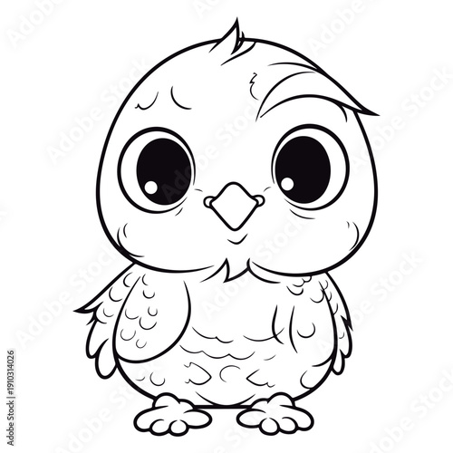 Coloring Page Of cartoon cute baby Falcon Kawai Coloring Book for kids.