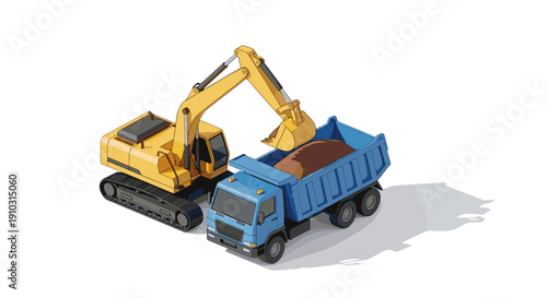 Toy Excavator and Dump Truck Model.