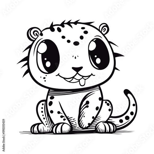 A black and white drawing of a baby Gila monster kawai coloring page illustration.