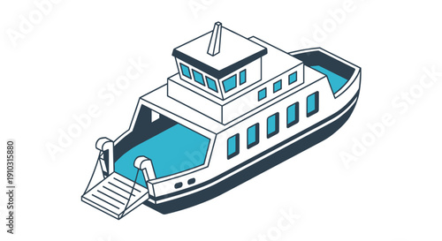 White Ferry Boat with Blue Windows.