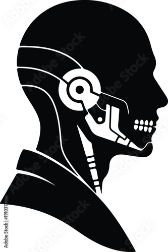 silhouette cyborg head profile technology innovation evolution human machine interface vector design