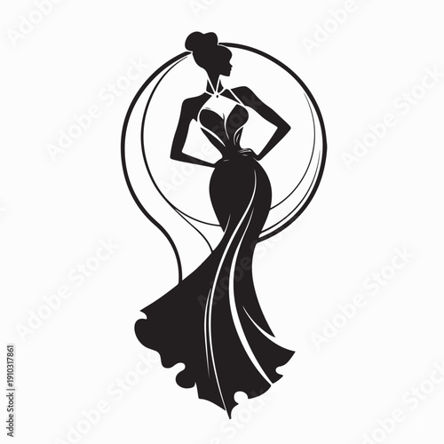 Fashion show and female model symbol logo Image on white background