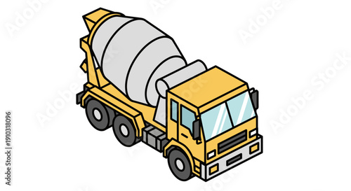 Yellow Cement Mixer Truck Illustration.