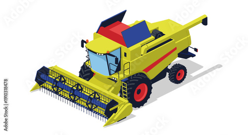Yellow Combine Harvester Agricultural Machine Equipment.