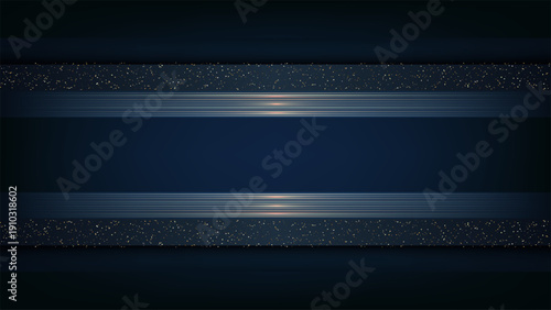 luxury dark blue background with horizontal gold glitter bands and glowing metallic lines for premium award invitations