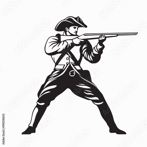 American Patriot Militia Musket Retro Black and White Image Vector