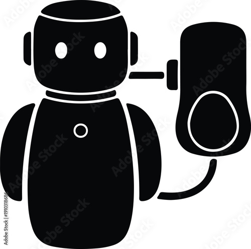 silhouette modern robot charging battery connected to power station vector design