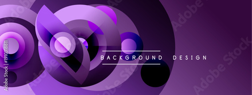 Abstract purple design features overlapping circles, gradients. Modern style, dynamic composition, suitable for backgrounds.