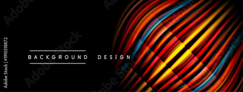 Abstract dynamic lines create vibrant geometric pattern. Black background emphasizes colorful wave design. Modern visual element.