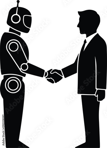silhouette Robot and human businessman shaking hands future technology vector design