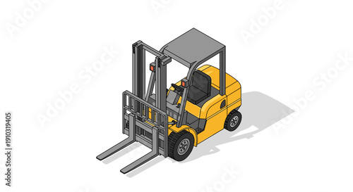 Yellow Forklift Truck with Extended Forks.
