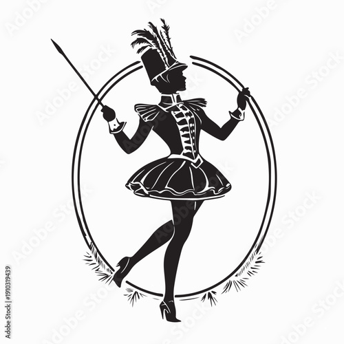 Marching Band Majorette Silhouette Logo Vector on White Background