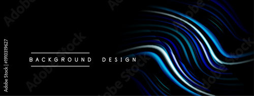 Abstract flowing lines create dynamic visual effect. Dark background emphasizes bright, curved shapes. Modern design element.