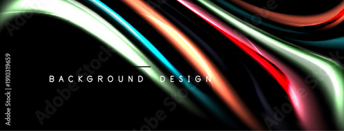 Abstract flowing ribbons, vibrant colors, dark background. Modern design element, smooth curves, dynamic composition.
