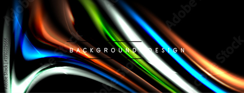 Abstract colorful lines create dynamic background. Bright gradients, smooth curves, modern design elements present. Vivid visuals.