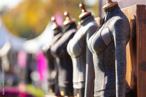 Activewear Display on Mannequins at Outdoor Marketplace Event