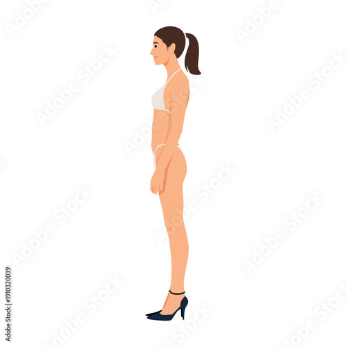 Side View of Woman Body Shape in Underwear. Flat vector illustration isolated on white background