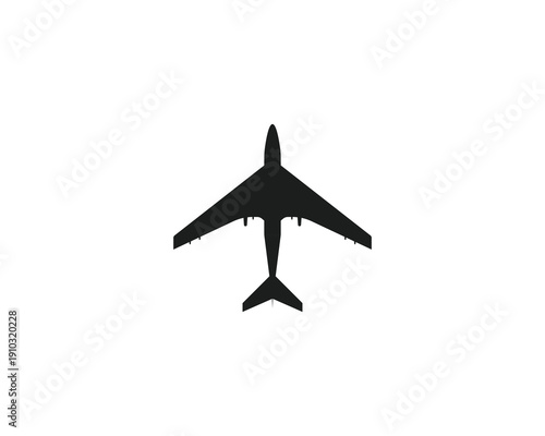 Overhead Airplane Silhouette. Airplane icon representing travel, transport and air industry isolated on white background.