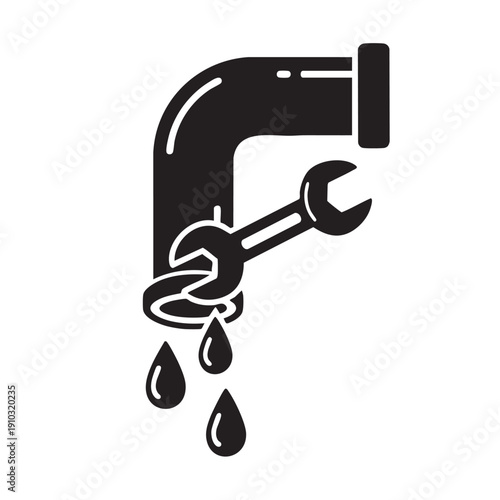 Leaking pipe with wrench shows plumbing repair maintenance concept work