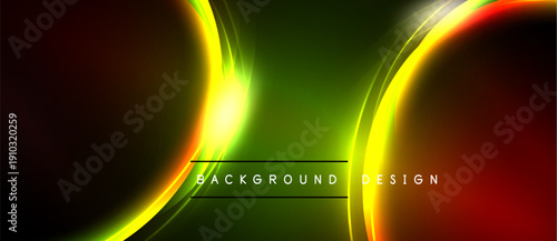 Abstract background features vibrant curves, gradients. Green dominates center, red edges frame black space. Text reads background design.