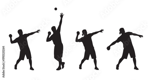 Shot put athlete action silhouette demonstrating the throwing technique sequence