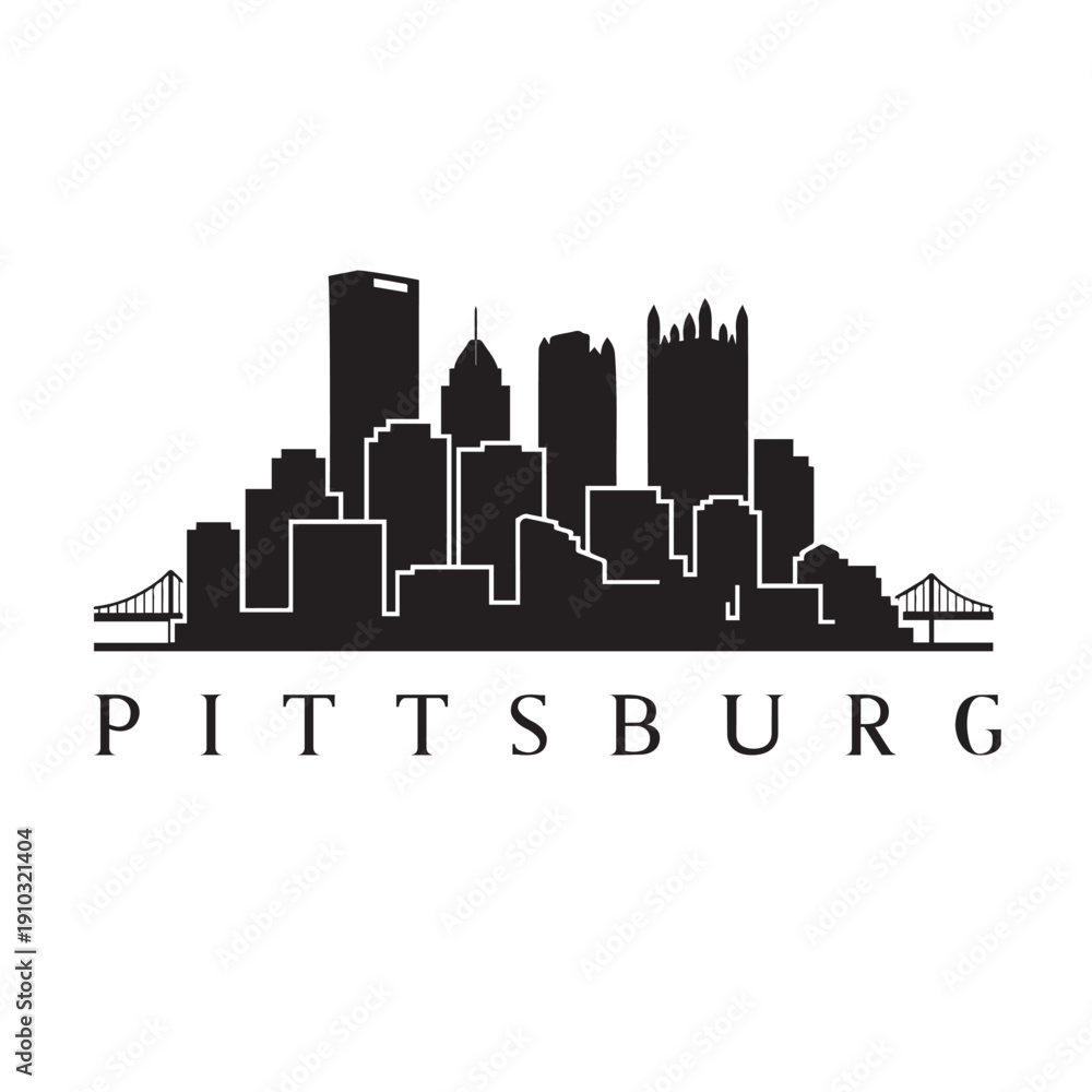 Obraz premium Pittsburgh Skyline Icon Black and White Minimal Vector