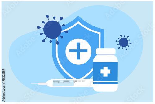 Medical care and health care fro virus protection concept vector illustration