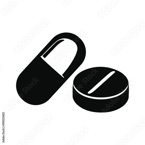 Black and white pill and capsule icon