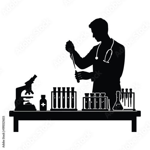 Silhouette of doctor holding pipette in laboratory