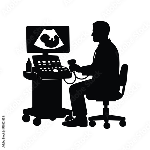 Silhouette of doctor performing ultrasound scan