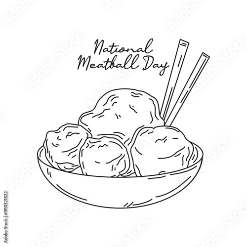 line art of National Meatball Day good for National Meatball Day celebrate. line art.