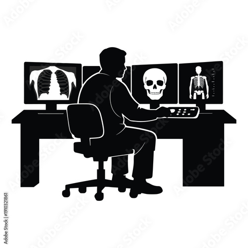 Radiologist examining X-ray scans at computer