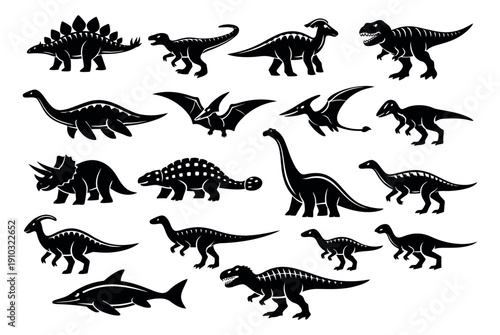Graphic dinosaur set featuring various prehistoric creatures for children's education