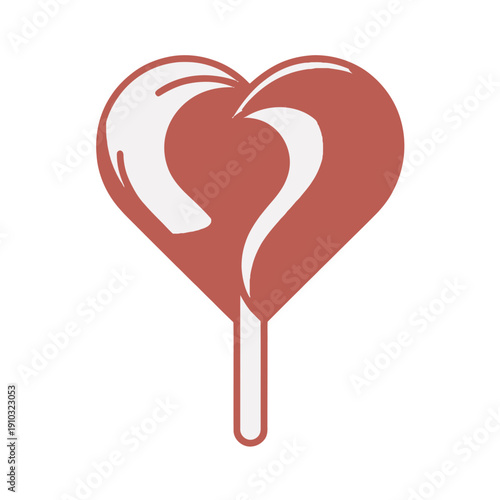 A stylized heart-shaped lollipop graphic is isolated against a plain white background for design use.