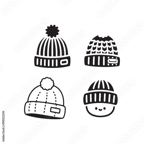 Cute Kawaii Winter Beanie Hat Doodles Coloring Page For Kids and Adults.