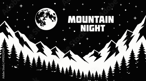 night mountain landscape with full moon and bright stars across dark sky showing celestial astronomy galaxy atmosphere above natural horizon silhouette environment