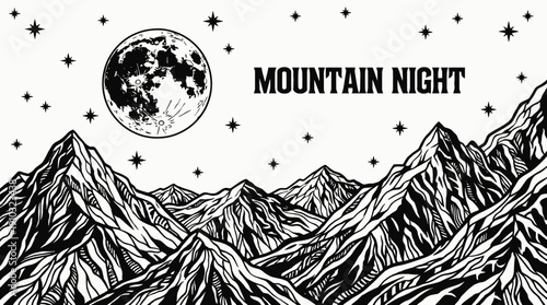 night mountain landscape with full moon and bright stars across dark sky showing celestial astronomy galaxy atmosphere above natural horizon silhouette environment