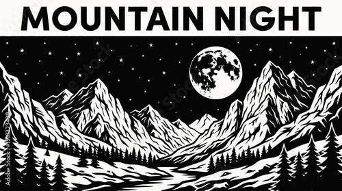 night mountain landscape with full moon and bright stars across dark sky showing celestial astronomy galaxy atmosphere above natural horizon silhouette environment