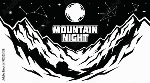 night mountain landscape with full moon and bright stars across dark sky showing celestial astronomy galaxy atmosphere above natural horizon silhouette environment