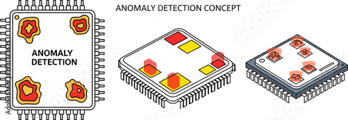 Illustrative concept demonstrating anomaly detection within microchips, highlighting unusual patterns or defects in electronic components for quality control.
