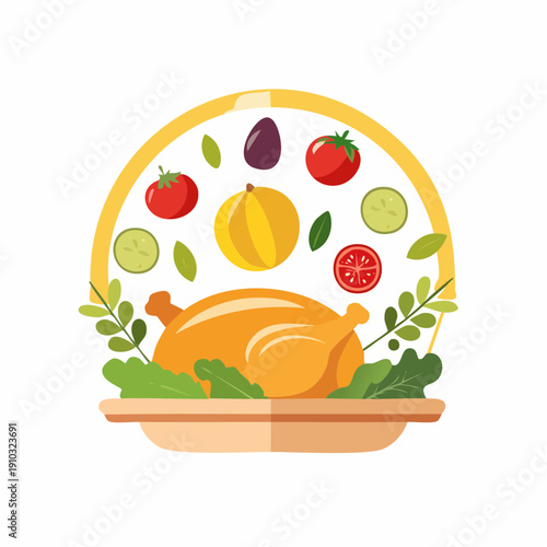 A Delicious Roasted Chicken Dinner with Fresh Vegetables and Olives