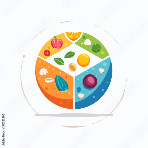 Healthy Eating Food Pie Chart with Fresh Ingredients and Seasonal Produce