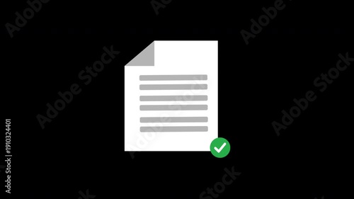 Document file icon with check mark signs,accept document, accepted document icon animation