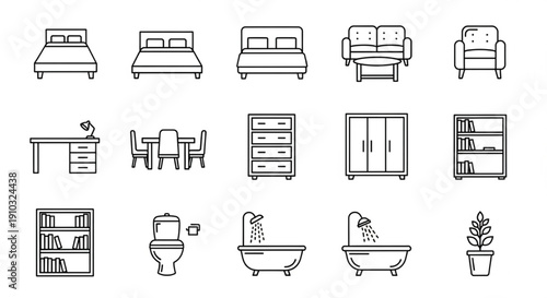 Furniture CAD Blocks Top View Collection, Interior Design Mobiliario Plan Layout Vector for Architectural Drawings