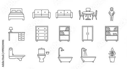 Furniture CAD Blocks Top View Collection, Interior Design Mobiliario Plan Layout Vector for Architectural Drawings