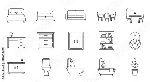CAD Furniture Blocks Plan View Vector Set, Mobiliario Top View for Architecture and Interior Design Layout